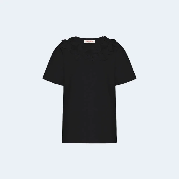 발렌티노 자수 코튼 저지 티셔츠 블랙
