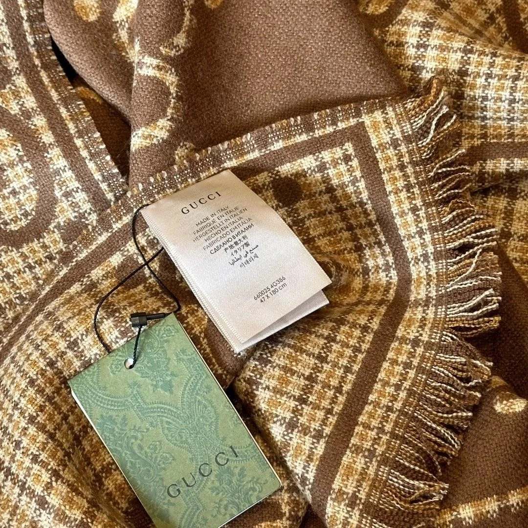 구찌 GG 체크 울 브라운 베이지 스카프