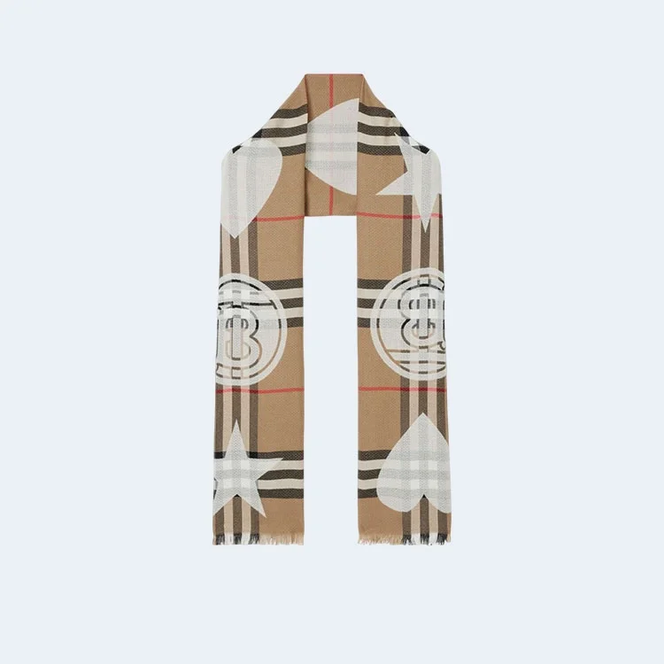 버버리 몽타주 체크 울 캐시미어 스카프