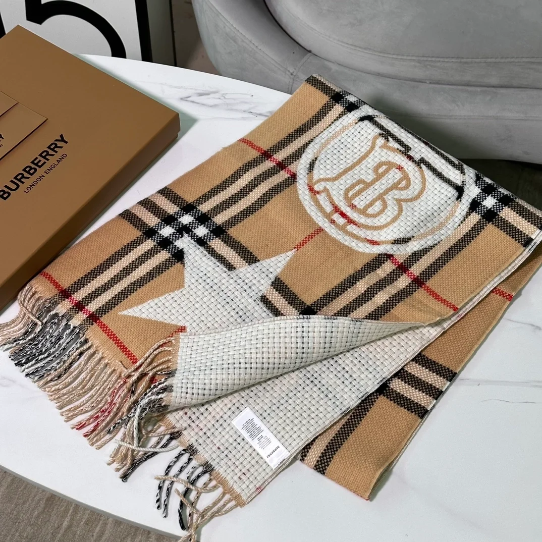 버버리 몽타주 체크 울 캐시미어 스카프