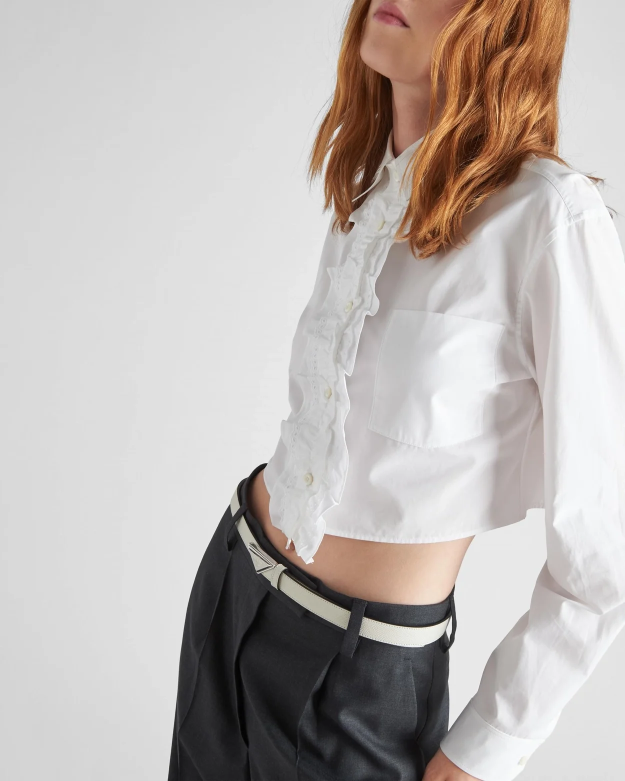 프라다 사피아노 가죽 벨트 화이트