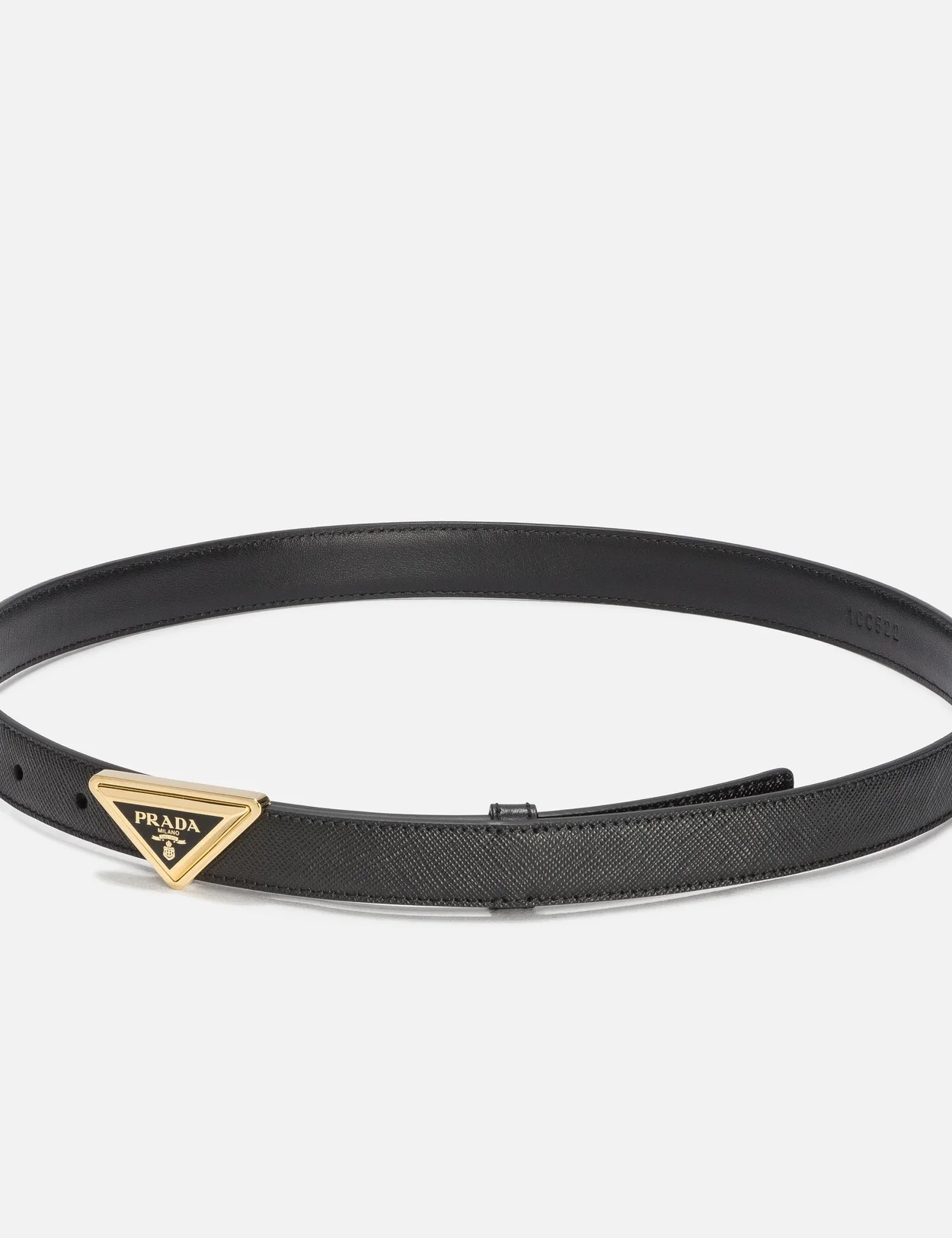 프라다 로고 버클 사피아노 가죽 벨트 골드