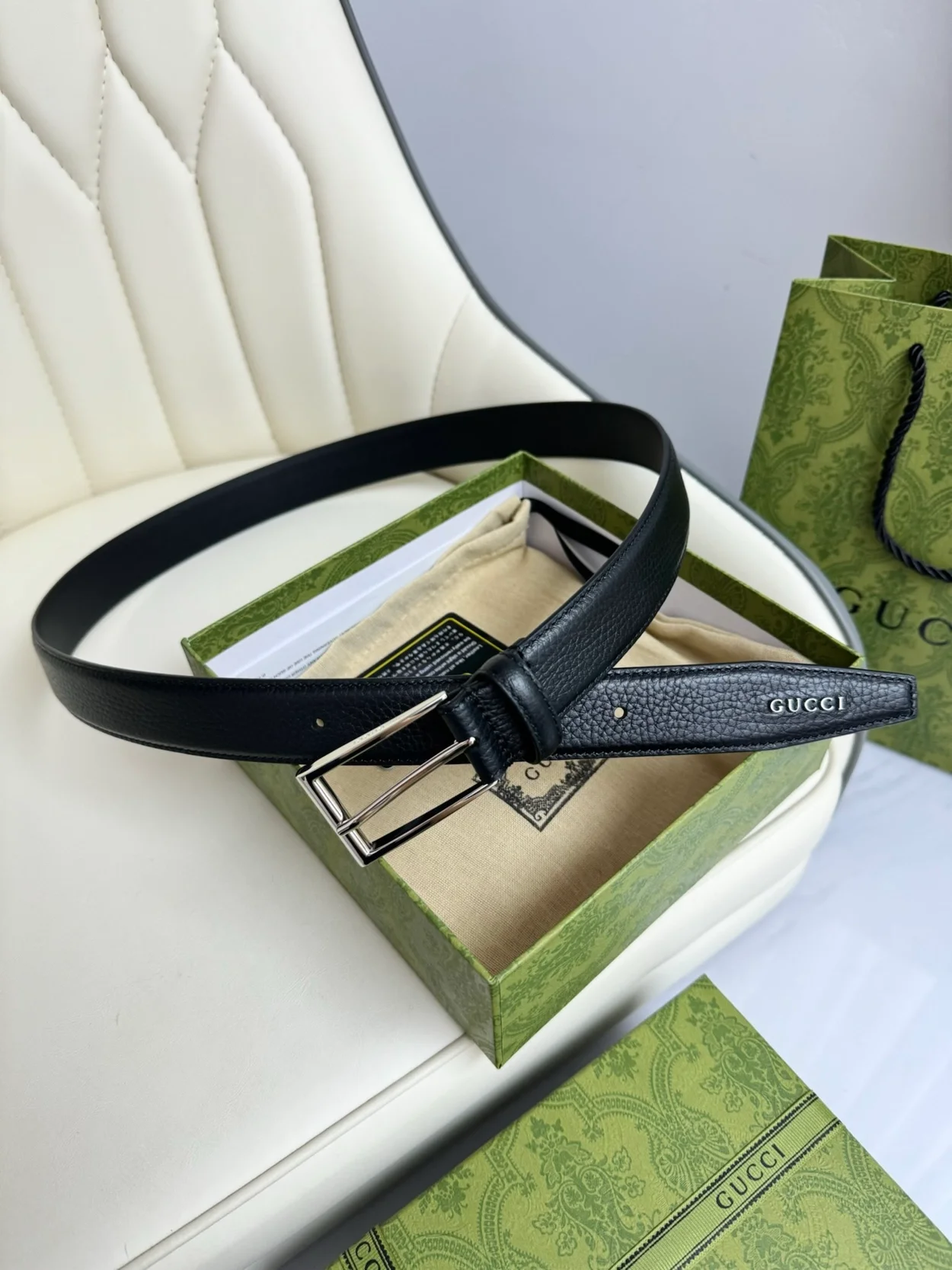 구찌 직사각형 버클 벨트 블랙 30mm