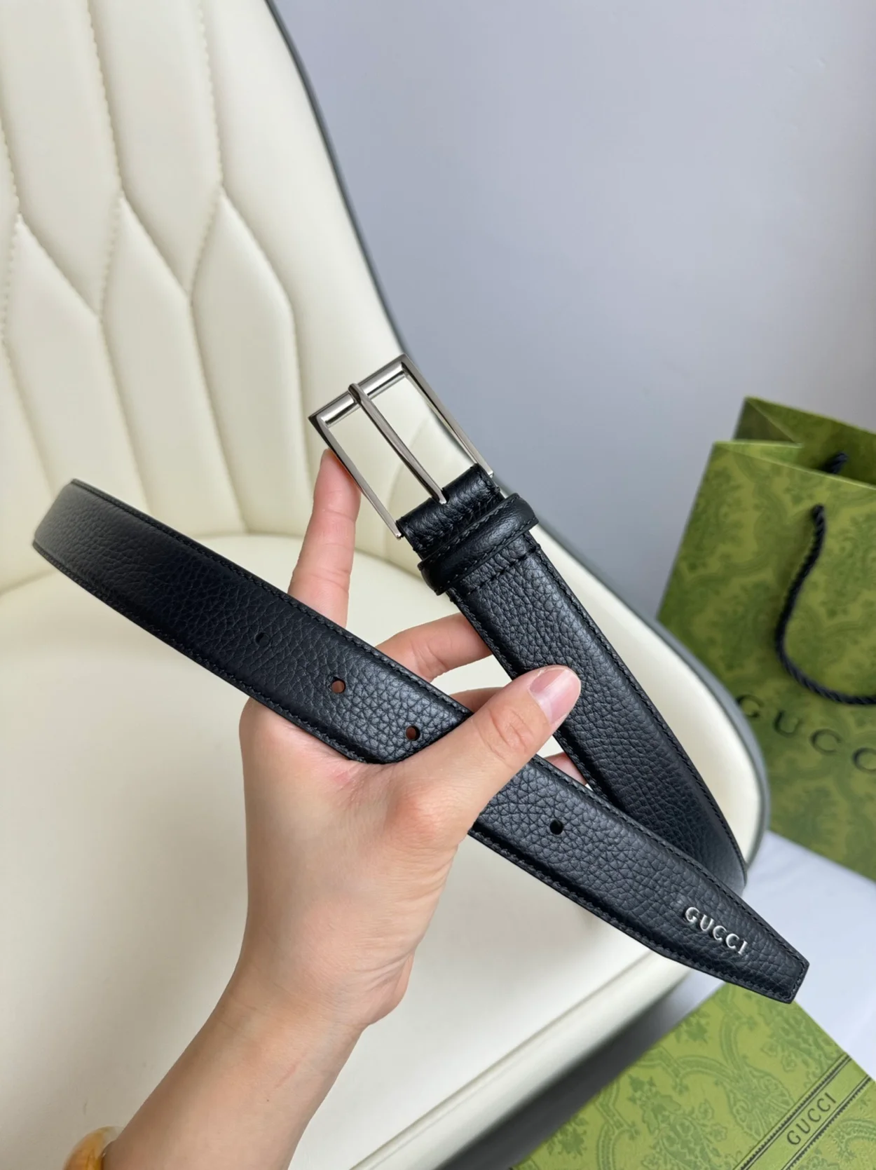 구찌 직사각형 버클 벨트 블랙 30mm