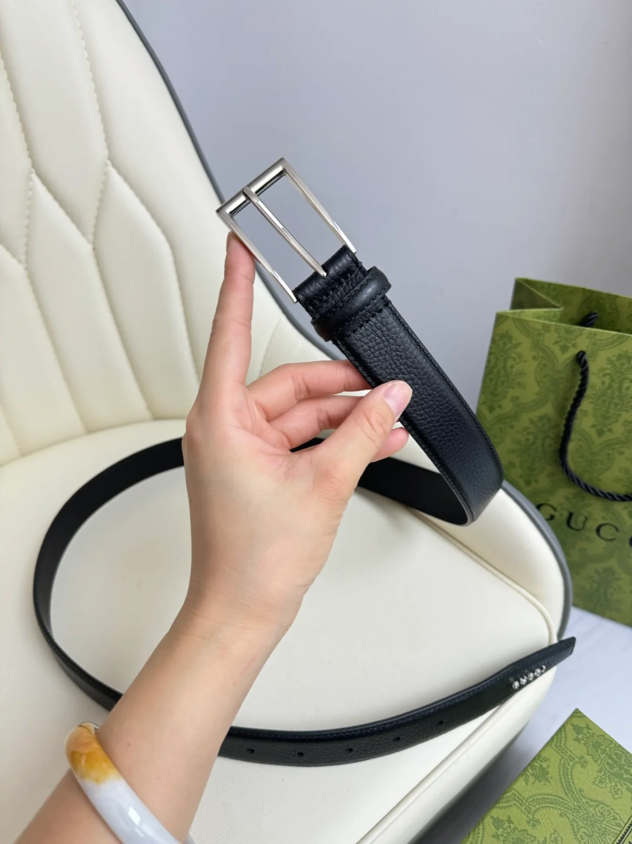 구찌 직사각형 버클 벨트 블랙 30mm