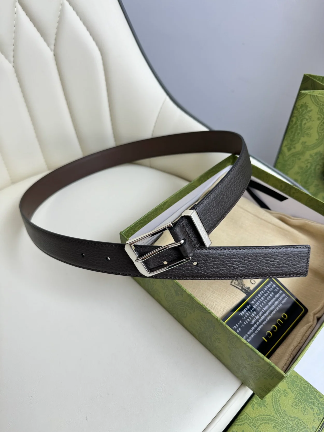 구찌 직사각형 버클 벨트 브라운 30mm