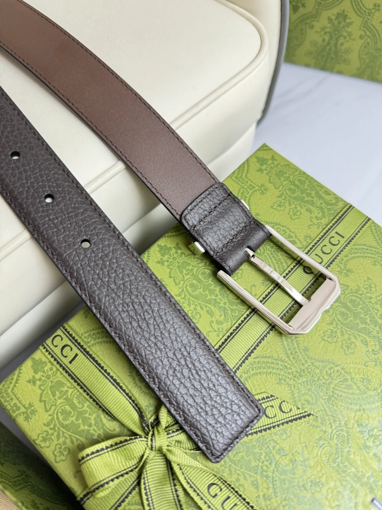 구찌 직사각형 버클 벨트 브라운 30mm