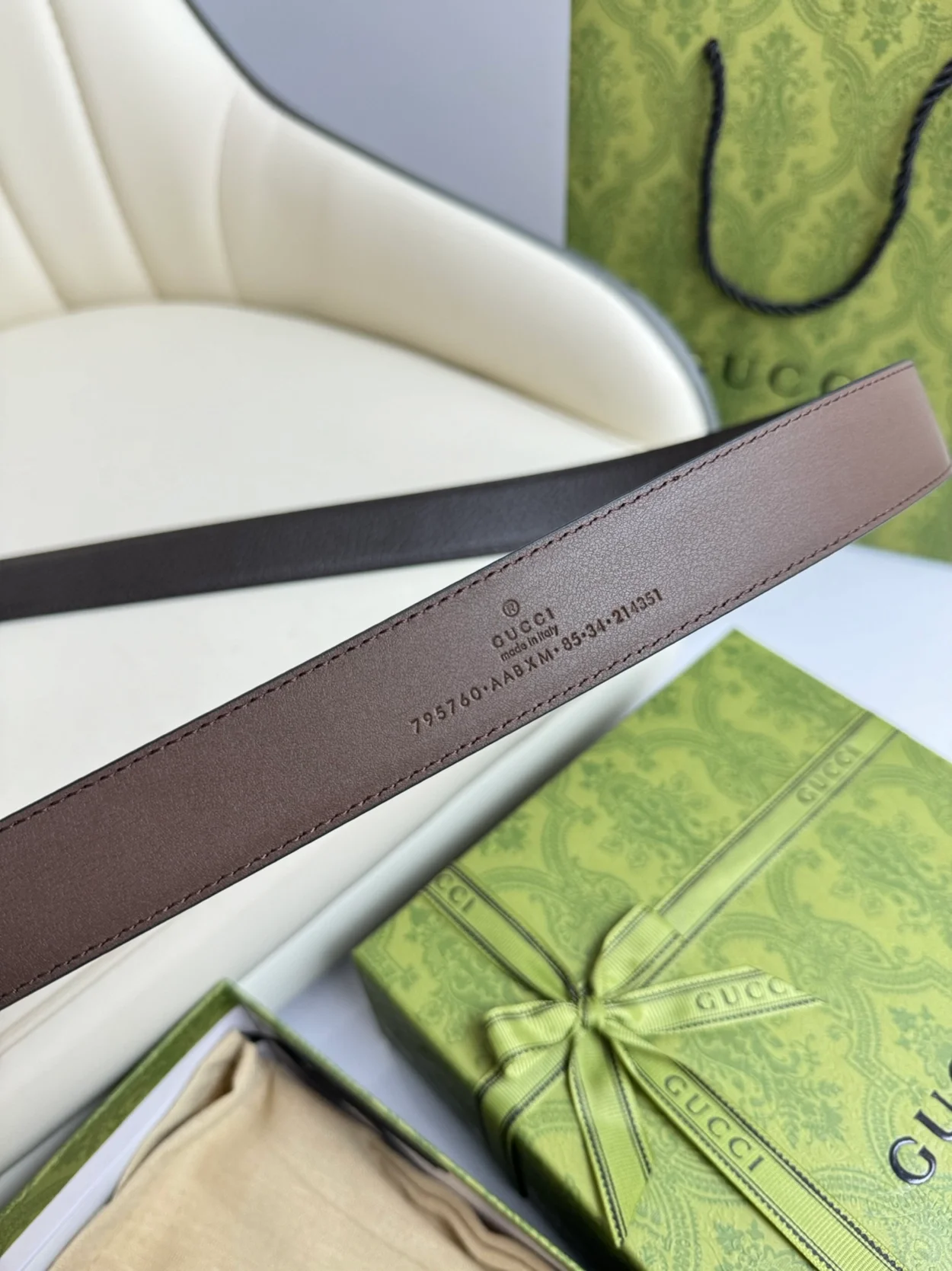 구찌 직사각형 버클 벨트 브라운 30mm