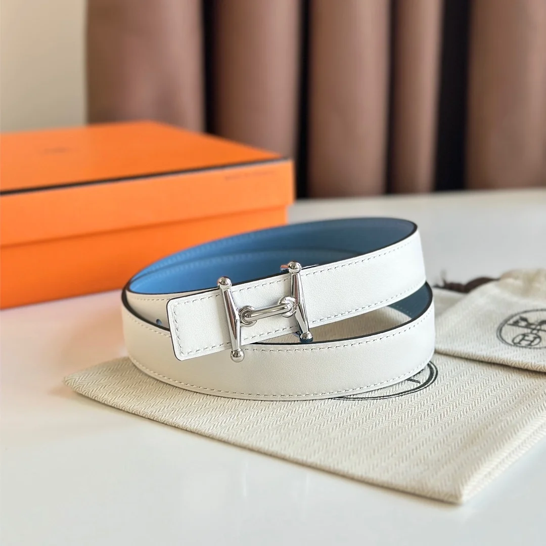 에르메스 MORS H 리버서블 화이트 벨트 은장 24mm