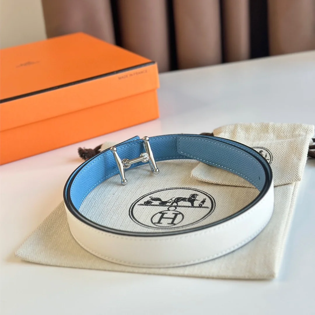 에르메스 MORS H 리버서블 화이트 벨트 은장 24mm