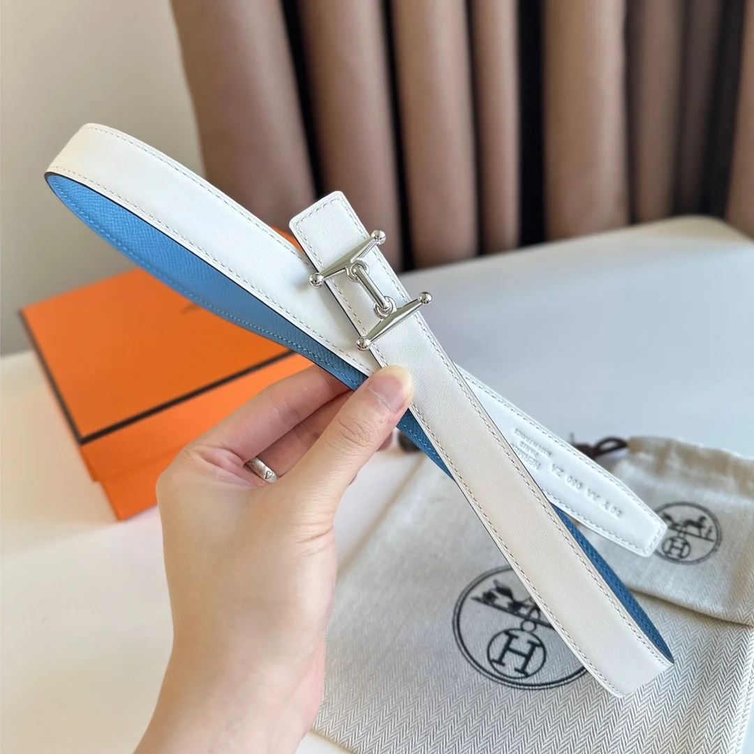 에르메스 MORS H 리버서블 화이트 벨트 은장 24mm