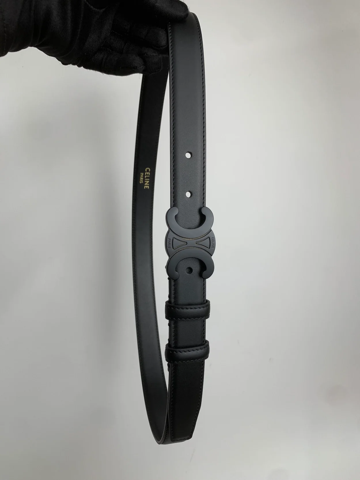 셀린느 미디엄 퀴어 트리옹프 벨트 블랙 25mm