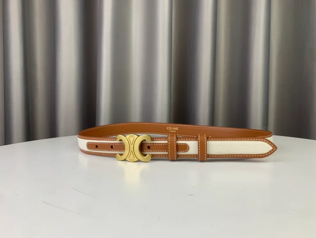 셀린느 미디엄 트리옹프 텍스타일 벨트 탠 25mm