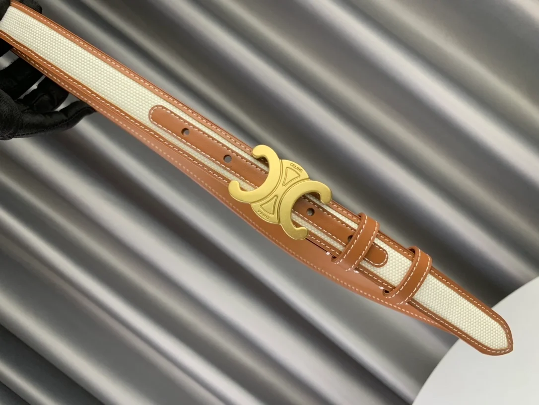 셀린느 미디엄 트리옹프 텍스타일 벨트 탠 25mm