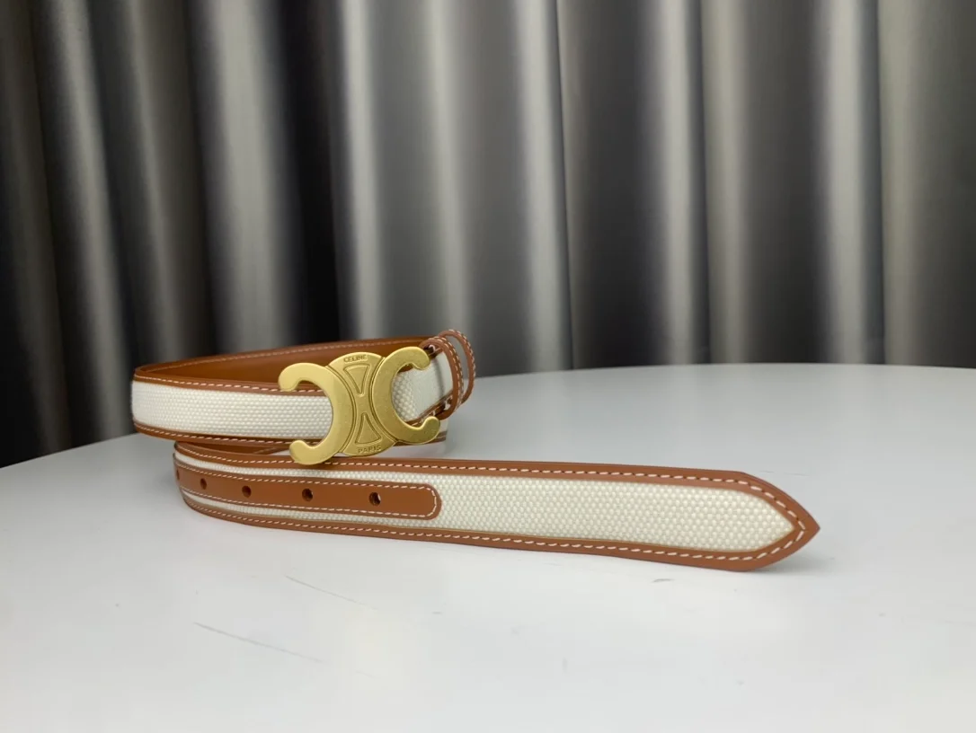 셀린느 미디엄 트리옹프 텍스타일 벨트 탠 25mm