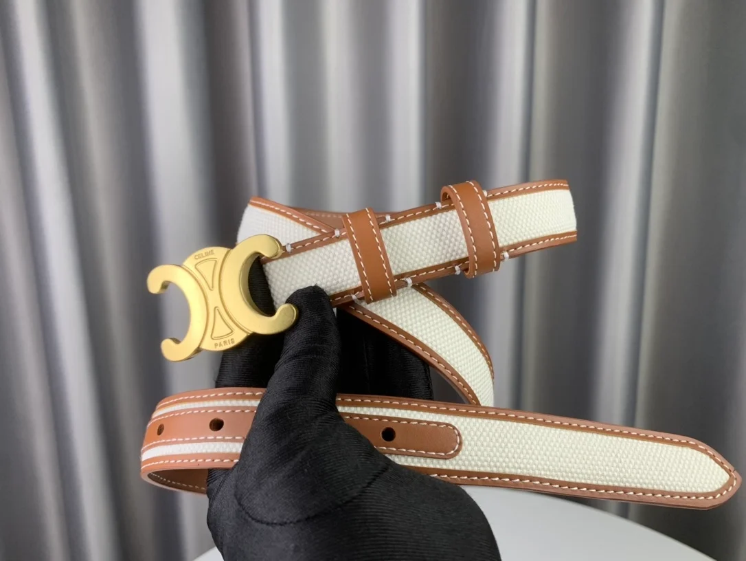 셀린느 미디엄 트리옹프 텍스타일 벨트 탠 25mm