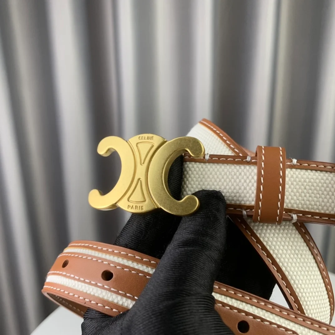 셀린느 미디엄 트리옹프 텍스타일 벨트 탠 25mm