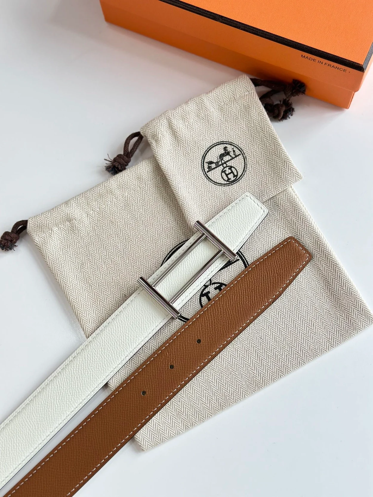 에르메스 라이더 리버서블 벨트 실버 32mm