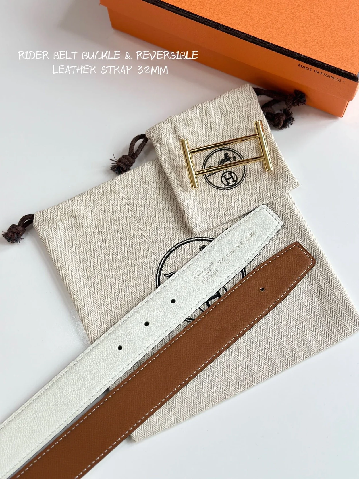 에르메스 라이더 리버서블 벨트 골드 32mm
