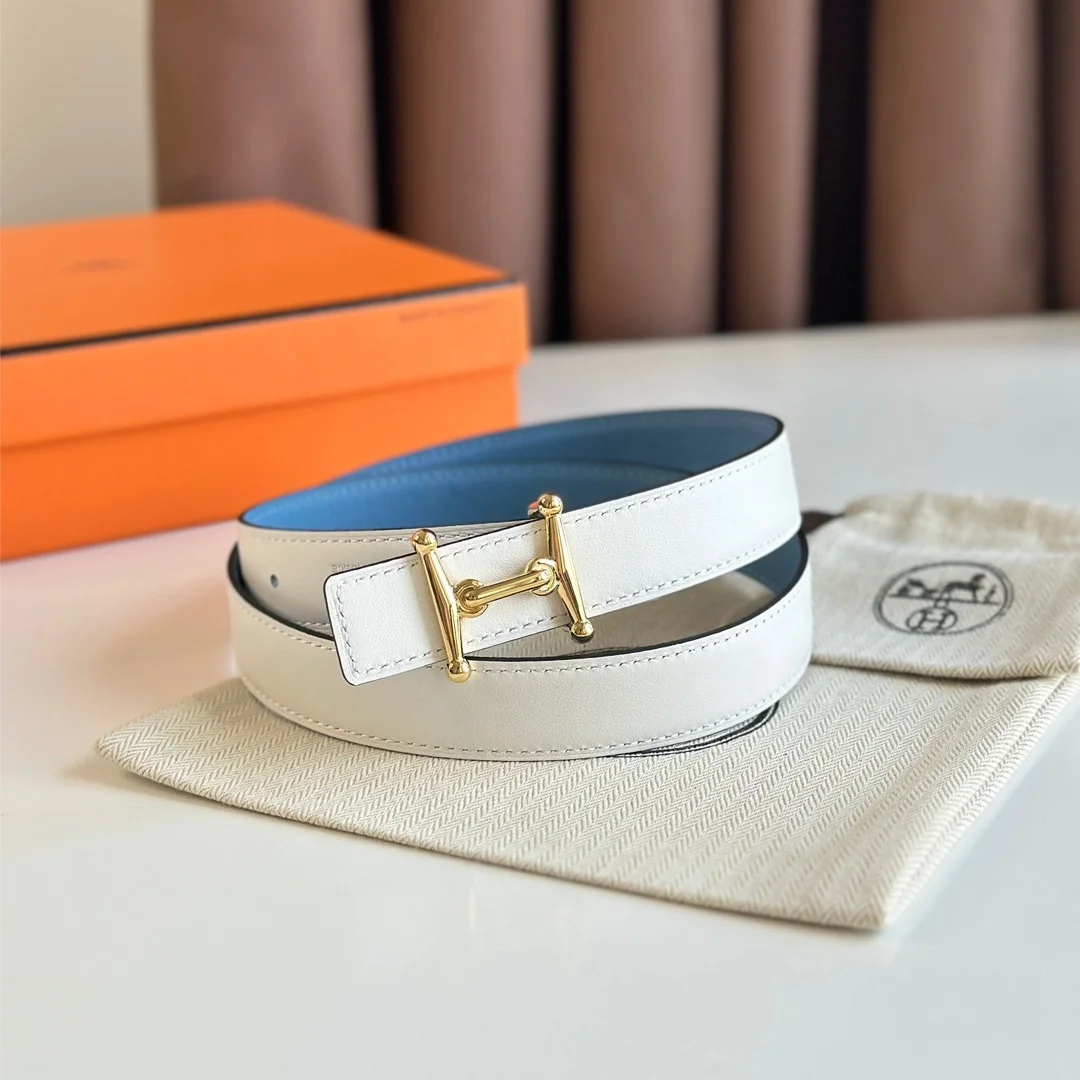 에르메스 MORS H 리버서블 화이트 벨트 금장 24mm