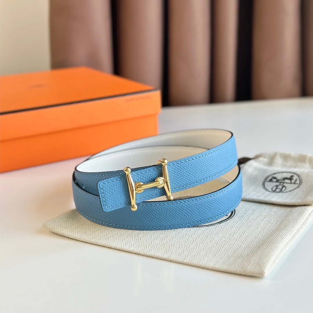 에르메스 MORS H 리버서블 화이트 벨트 금장 24mm