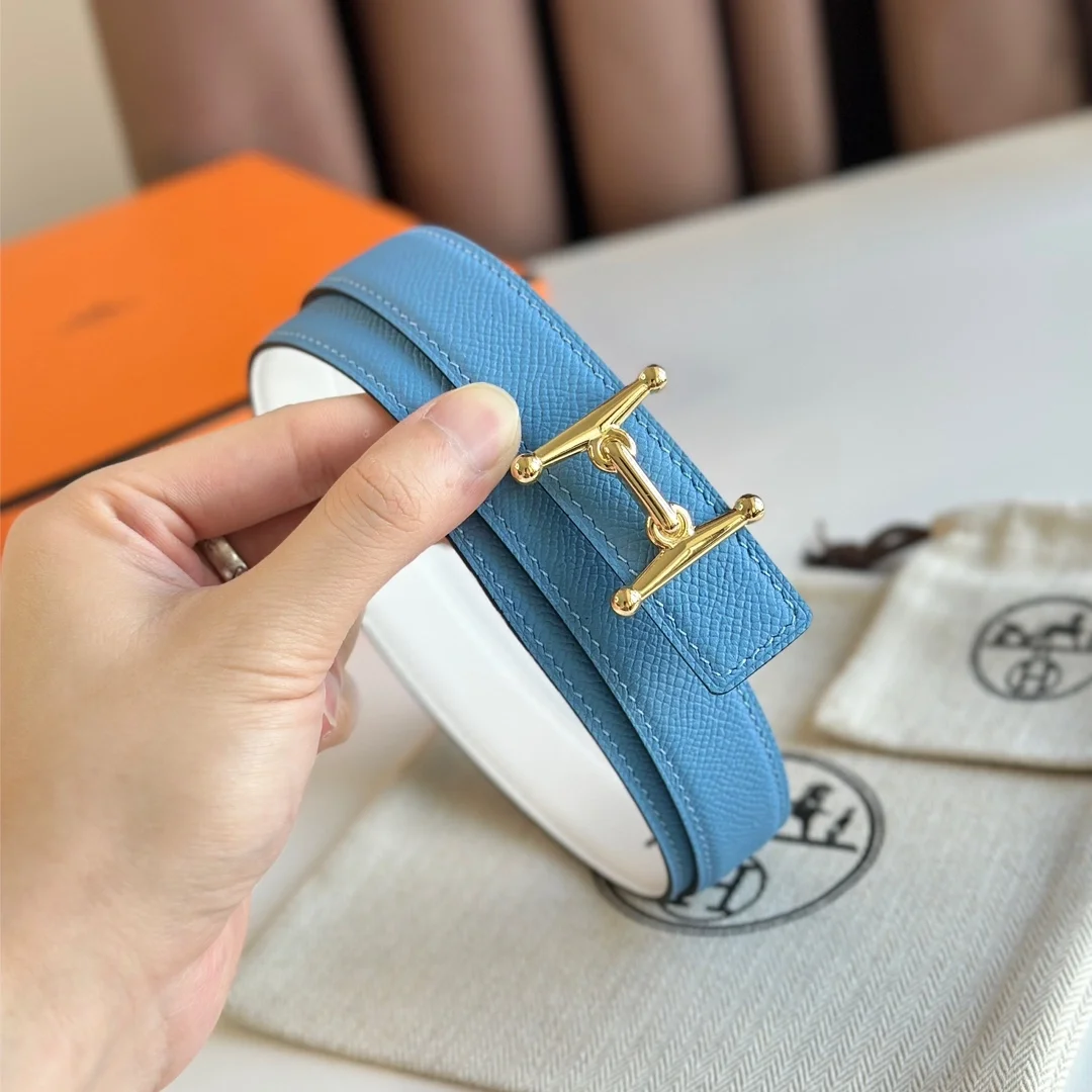 에르메스 MORS H 리버서블 화이트 벨트 금장 24mm