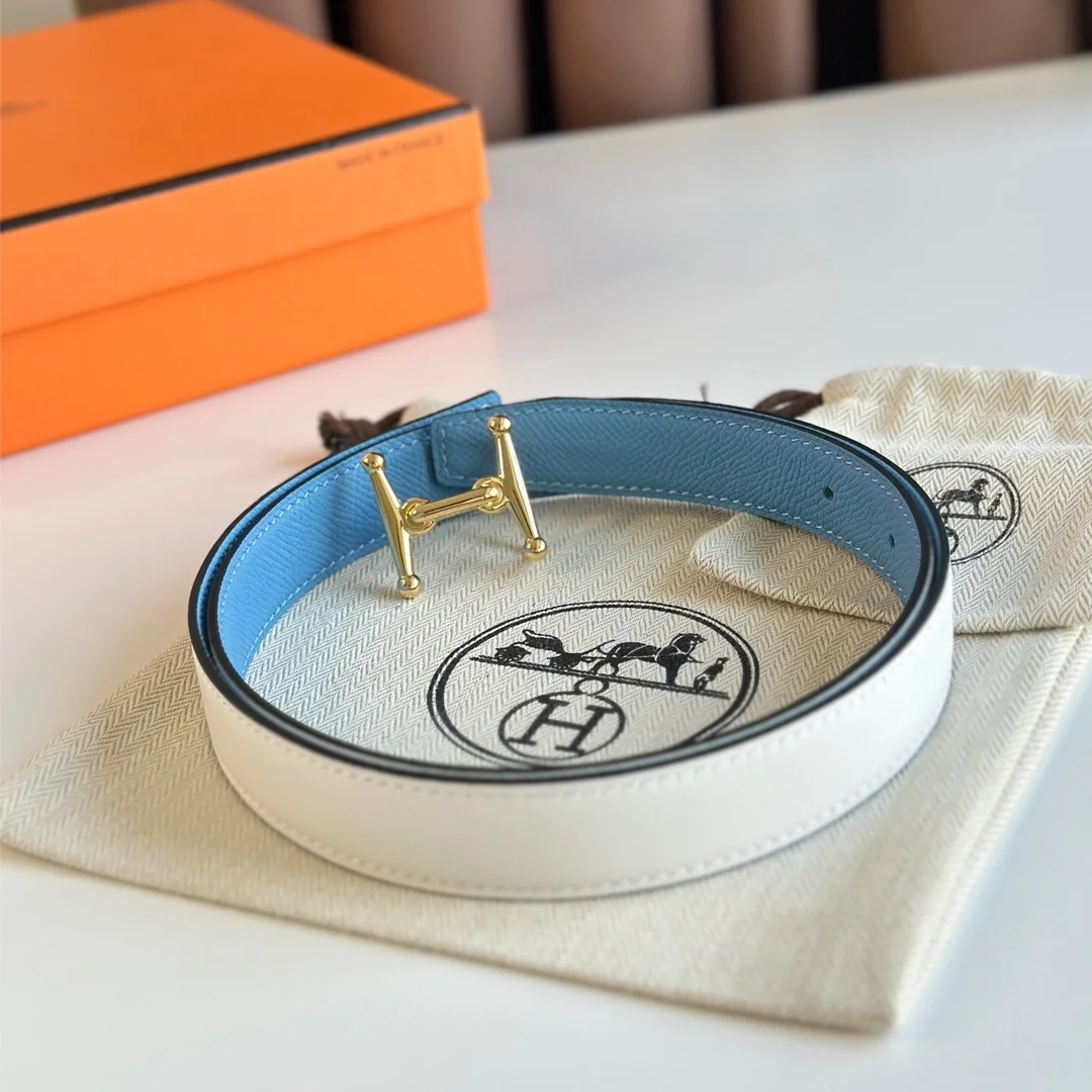 에르메스 MORS H 리버서블 화이트 벨트 금장 24mm