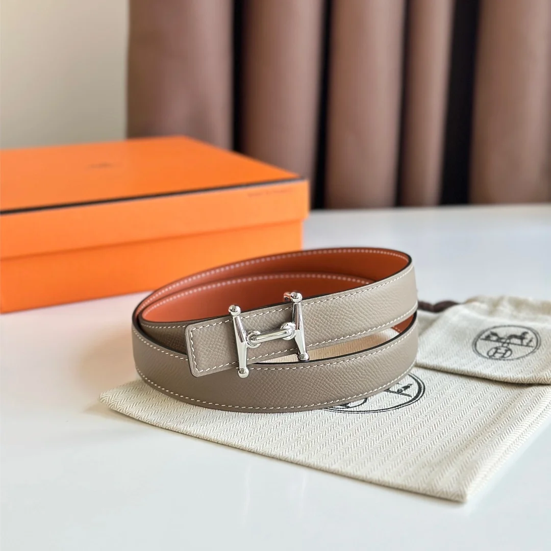 에르메스 MORS H 리버서블 오렌지 벨트 은장 24mm