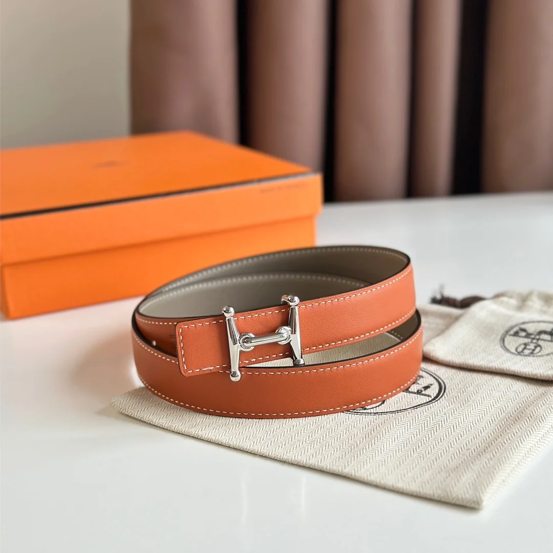 에르메스 MORS H 리버서블 오렌지 벨트 은장 24mm