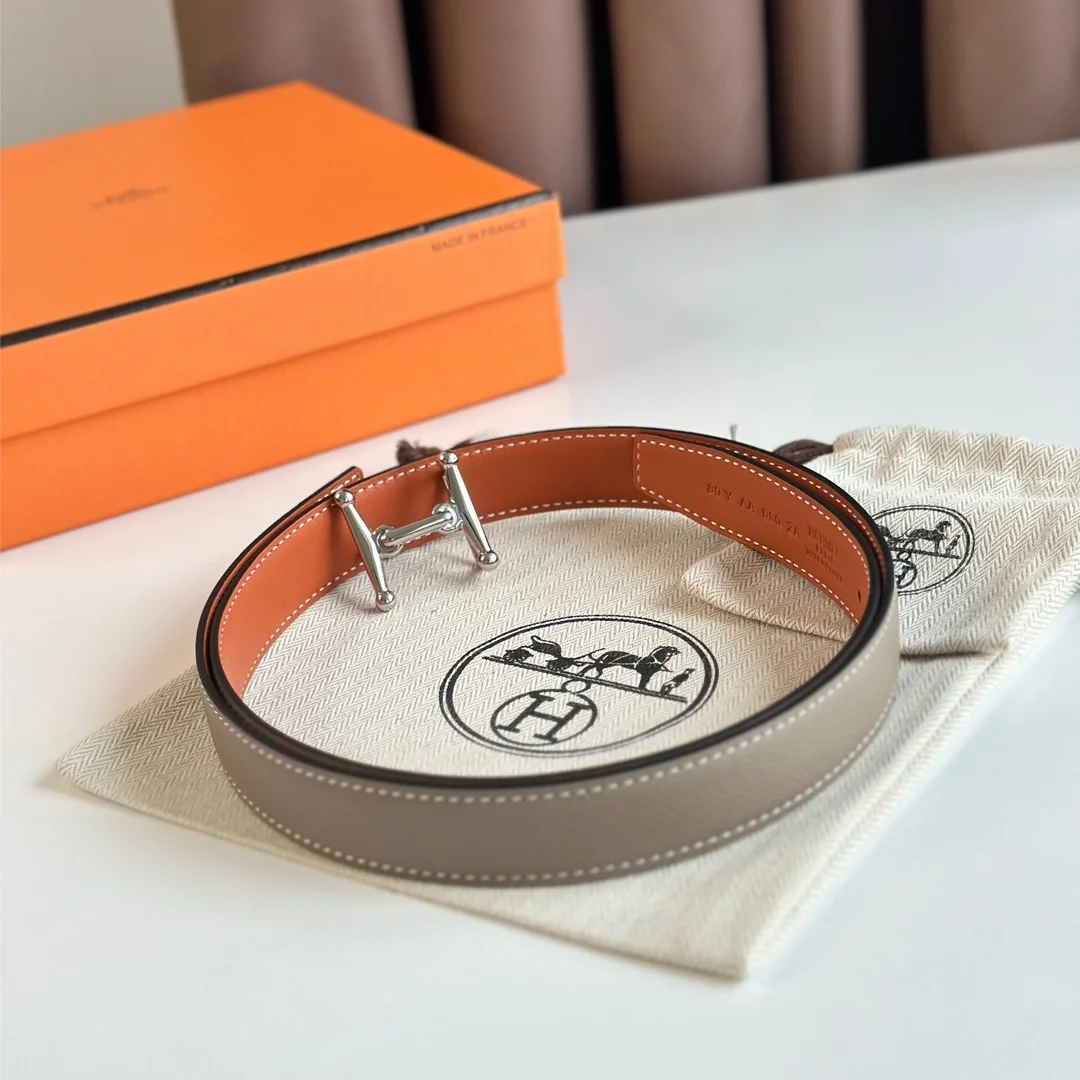 에르메스 MORS H 리버서블 오렌지 벨트 은장 24mm
