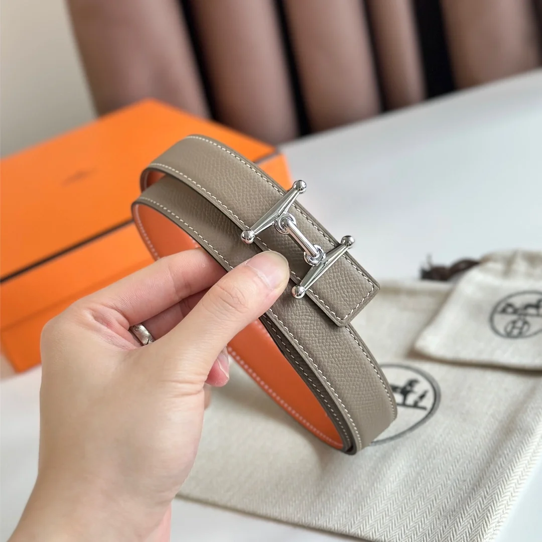 에르메스 MORS H 리버서블 오렌지 벨트 은장 24mm