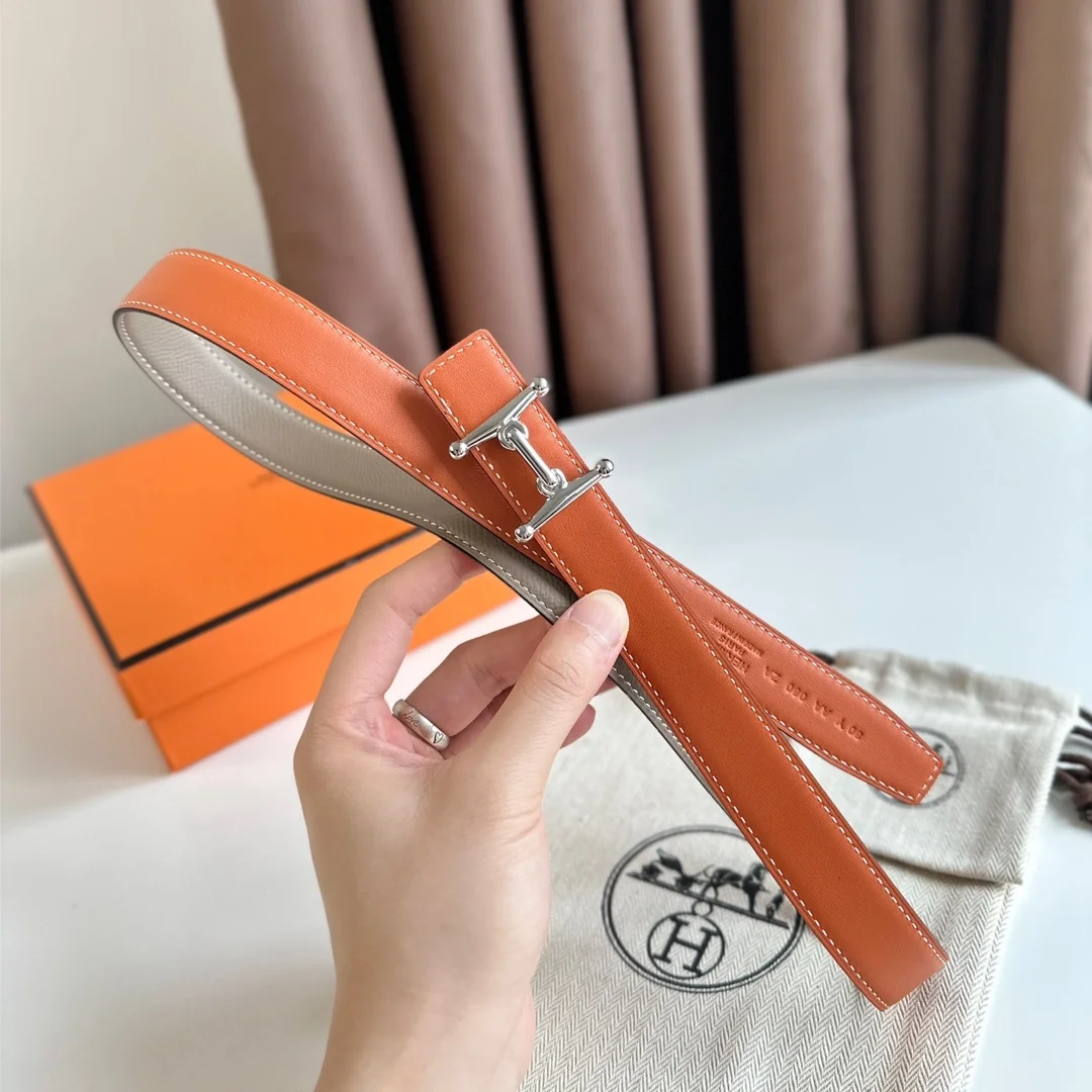 에르메스 MORS H 리버서블 오렌지 벨트 은장 24mm