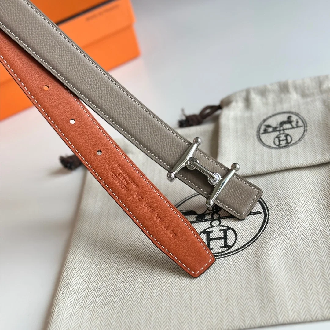 에르메스 MORS H 리버서블 오렌지 벨트 은장 24mm