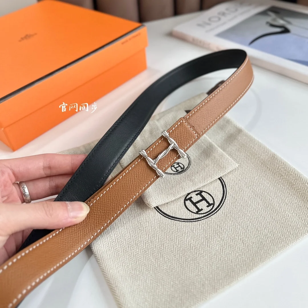 에르메스 H 트위스트 리버서블 브라운 벨트 24mm