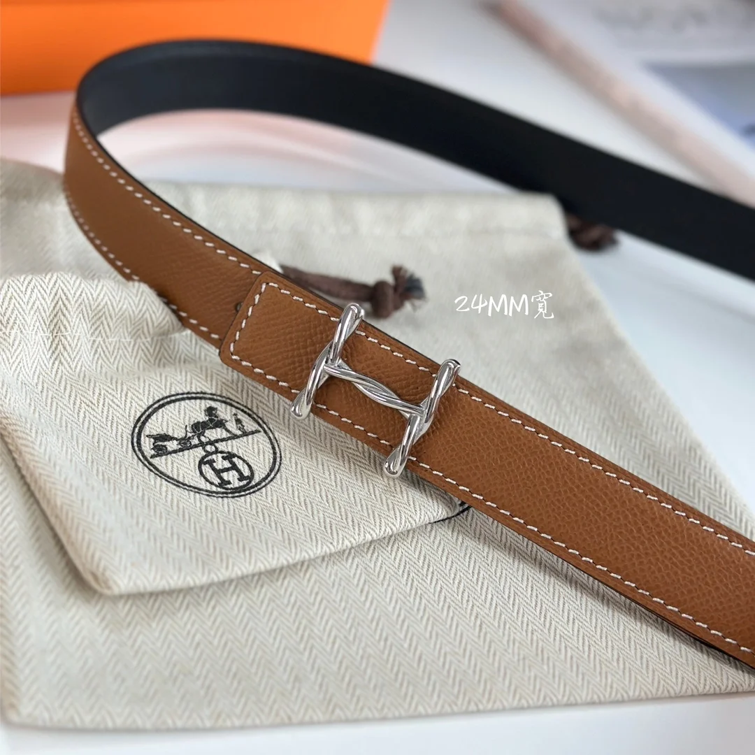 에르메스 H 트위스트 리버서블 브라운 벨트 24mm