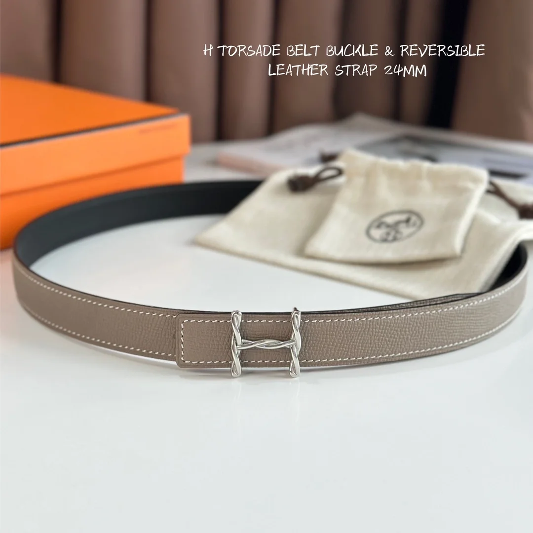 에르메스 H 트위스트 리버서블 베이지 벨트 24mm