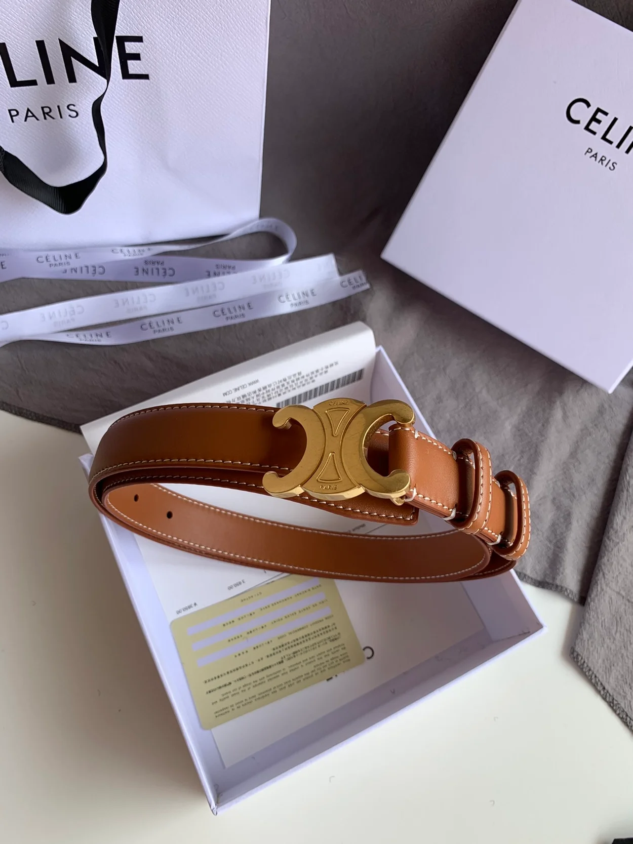 셀린느 미디엄 트리옹프 벨트 탠 25mm