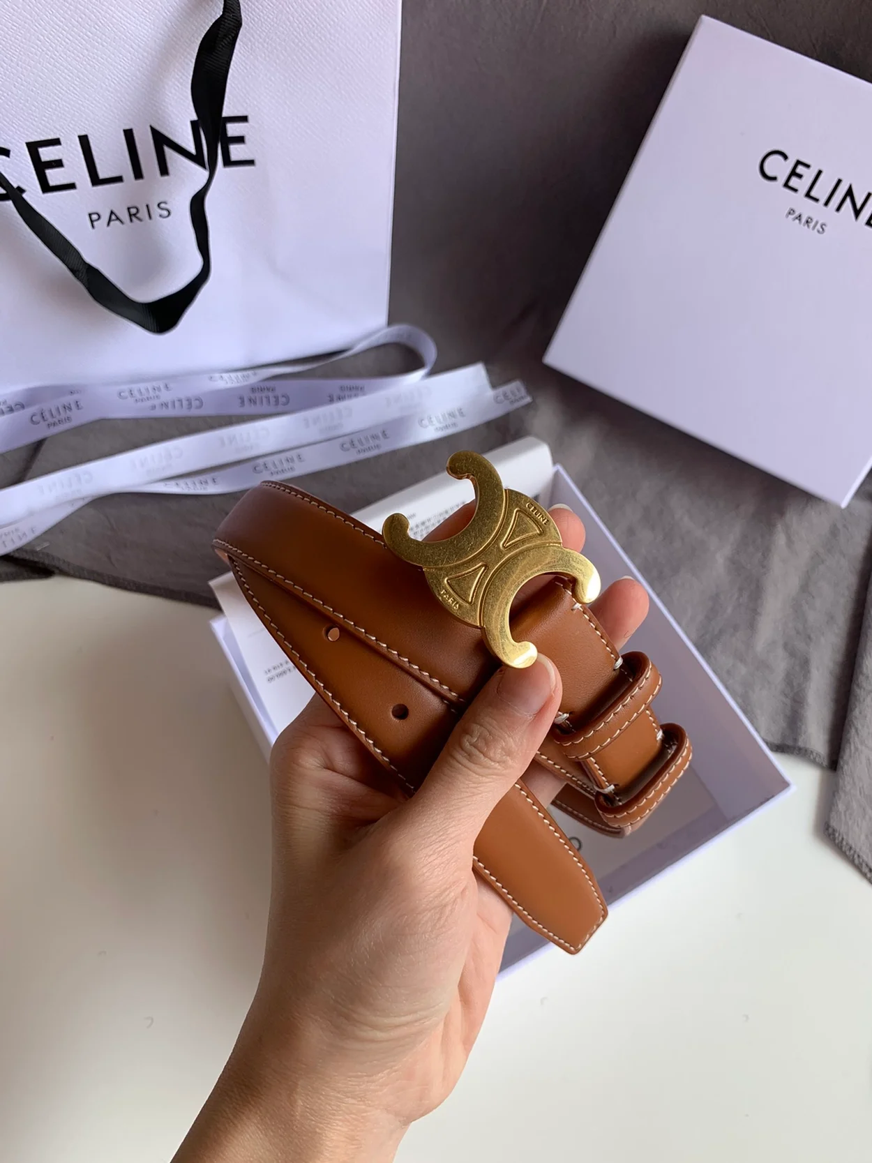 셀린느 미디엄 트리옹프 벨트 탠 25mm