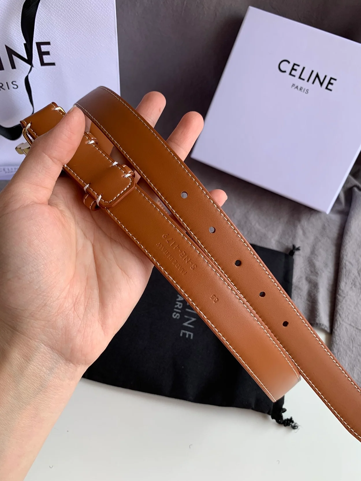 셀린느 미디엄 트리옹프 벨트 탠 25mm