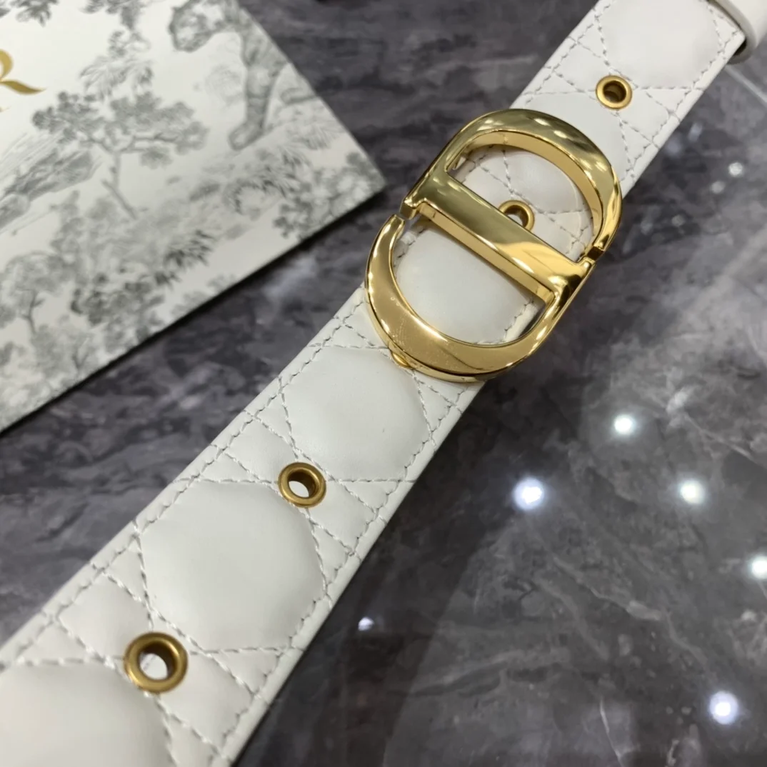 디올 30 몽테뉴 스티칭 벨트 화이트 30mm
