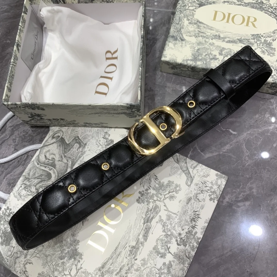 디올 30 몽테뉴 스티칭 벨트 블랙 30mm