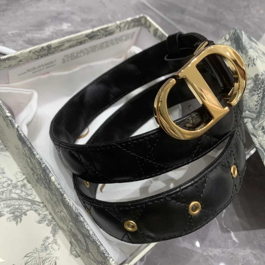 디올 30 몽테뉴 스티칭 벨트 블랙 30mm