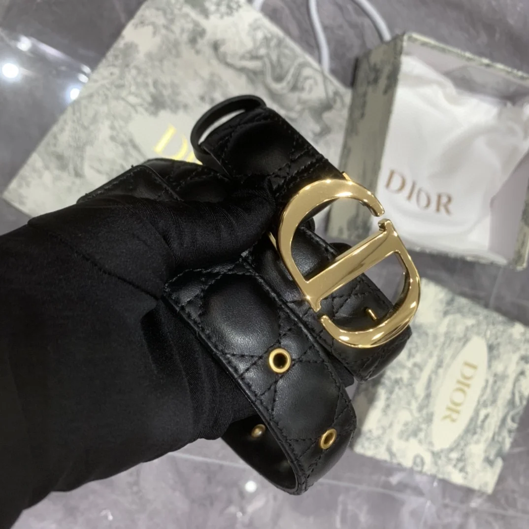 디올 30 몽테뉴 스티칭 벨트 블랙 30mm