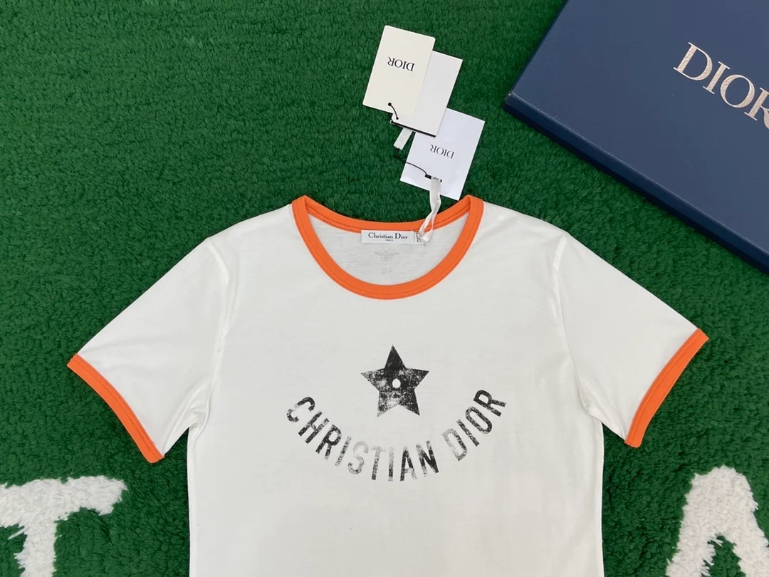 디올 디오리비에라 오렌지 코튼 저지 티셔츠