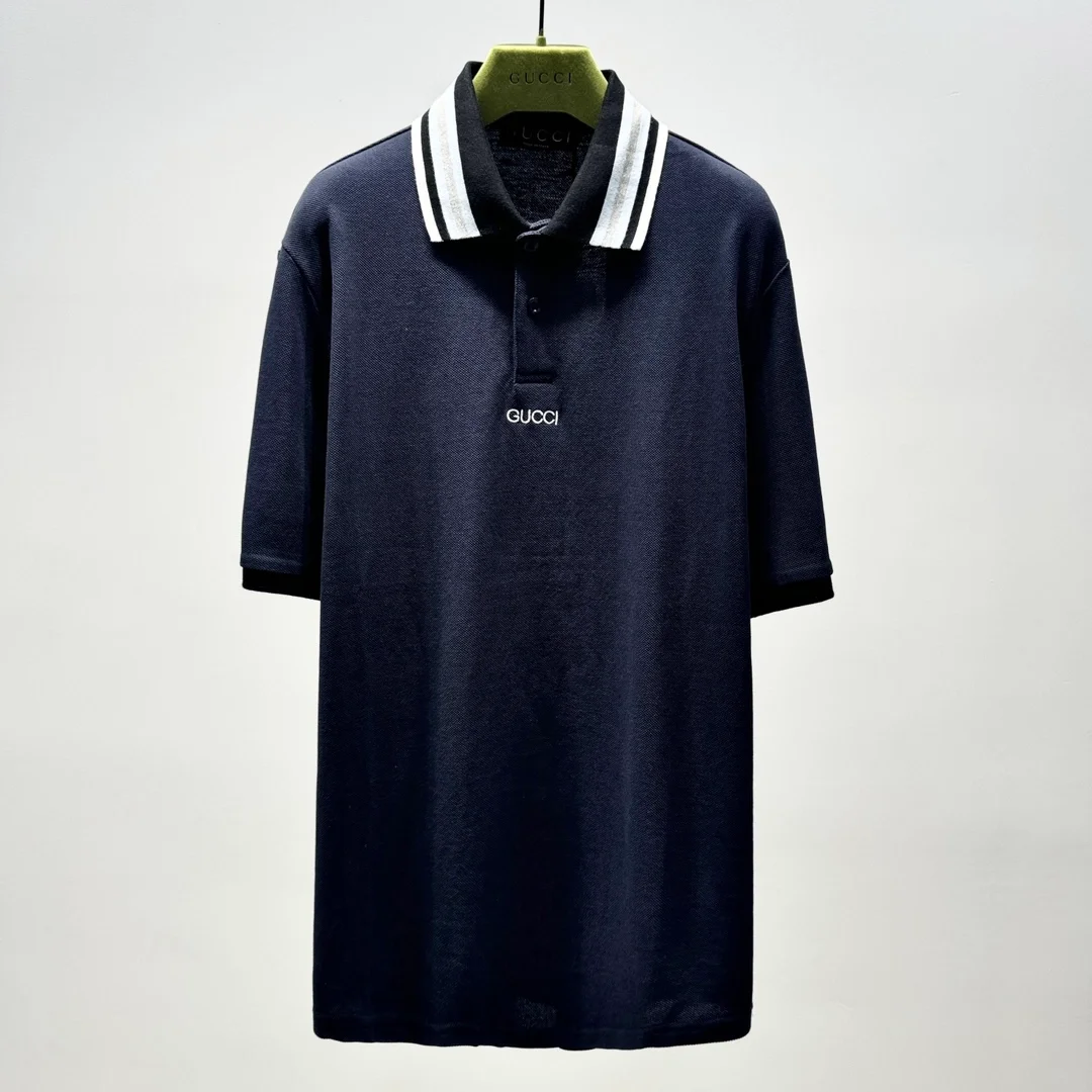 구찌 자수 코튼 폴로 셔츠 네이비