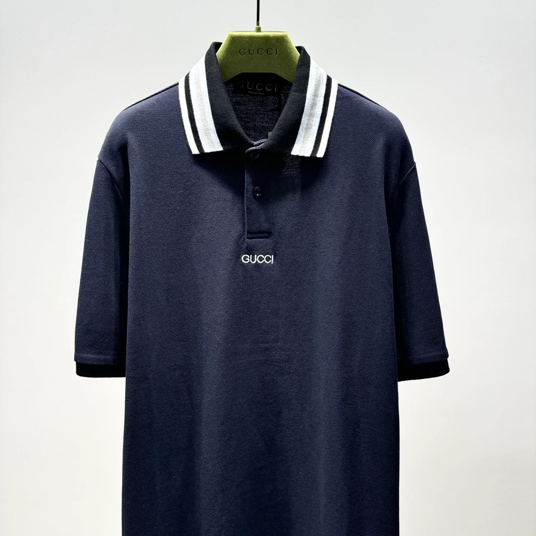 구찌 자수 코튼 폴로 셔츠 네이비