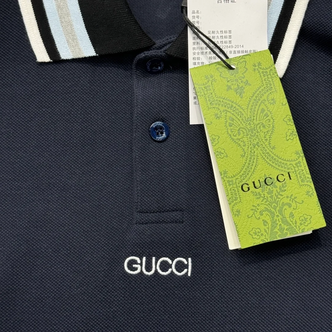 구찌 자수 코튼 폴로 셔츠 네이비