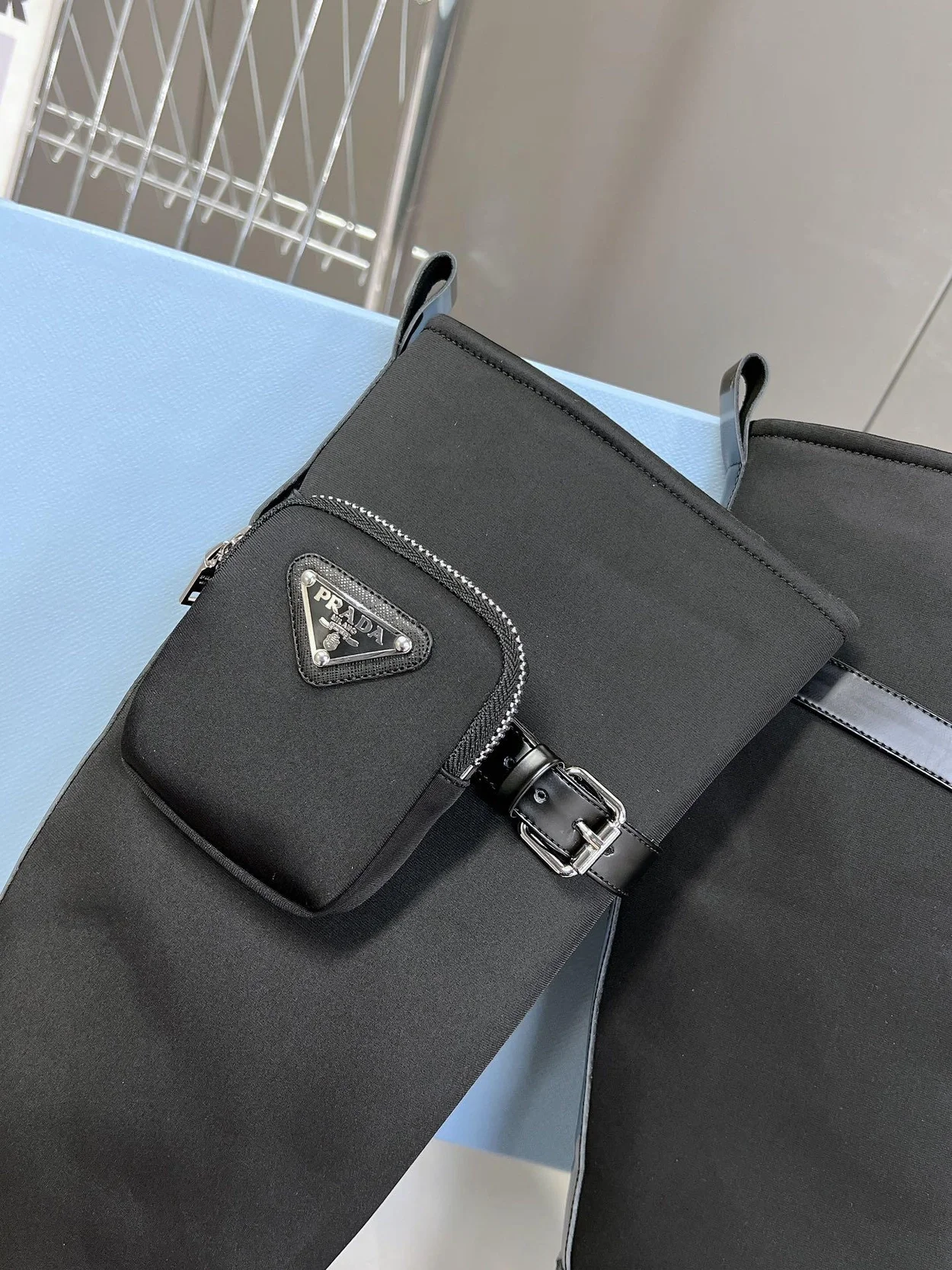 프라다 리나일론 개버딘 및 가죽 플랫폼 부츠