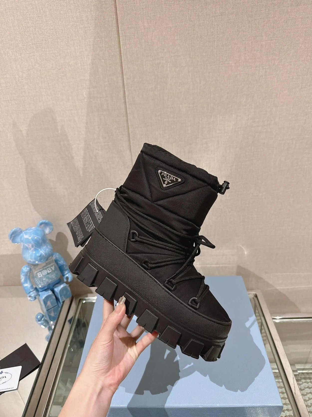프라다 나일론 개버딘 아프레 스키 부츠 블랙