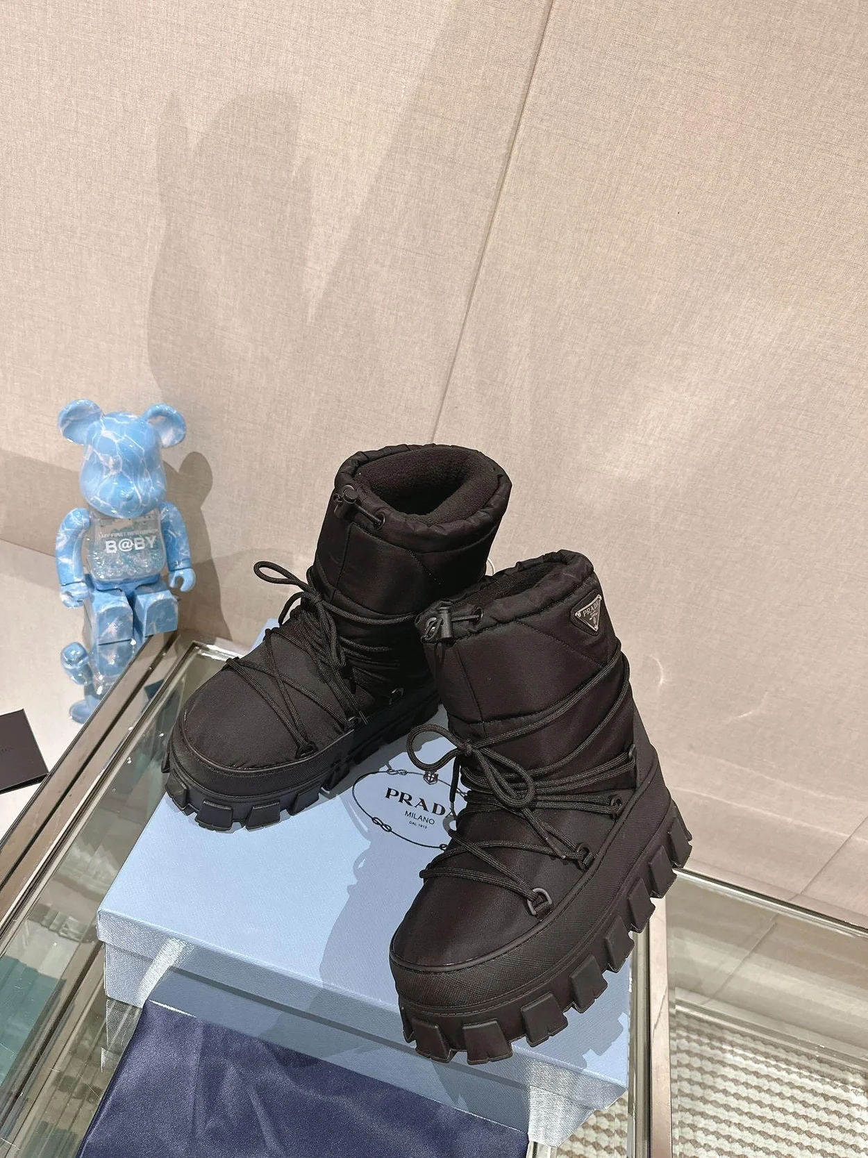 프라다 나일론 개버딘 아프레 스키 부츠 블랙